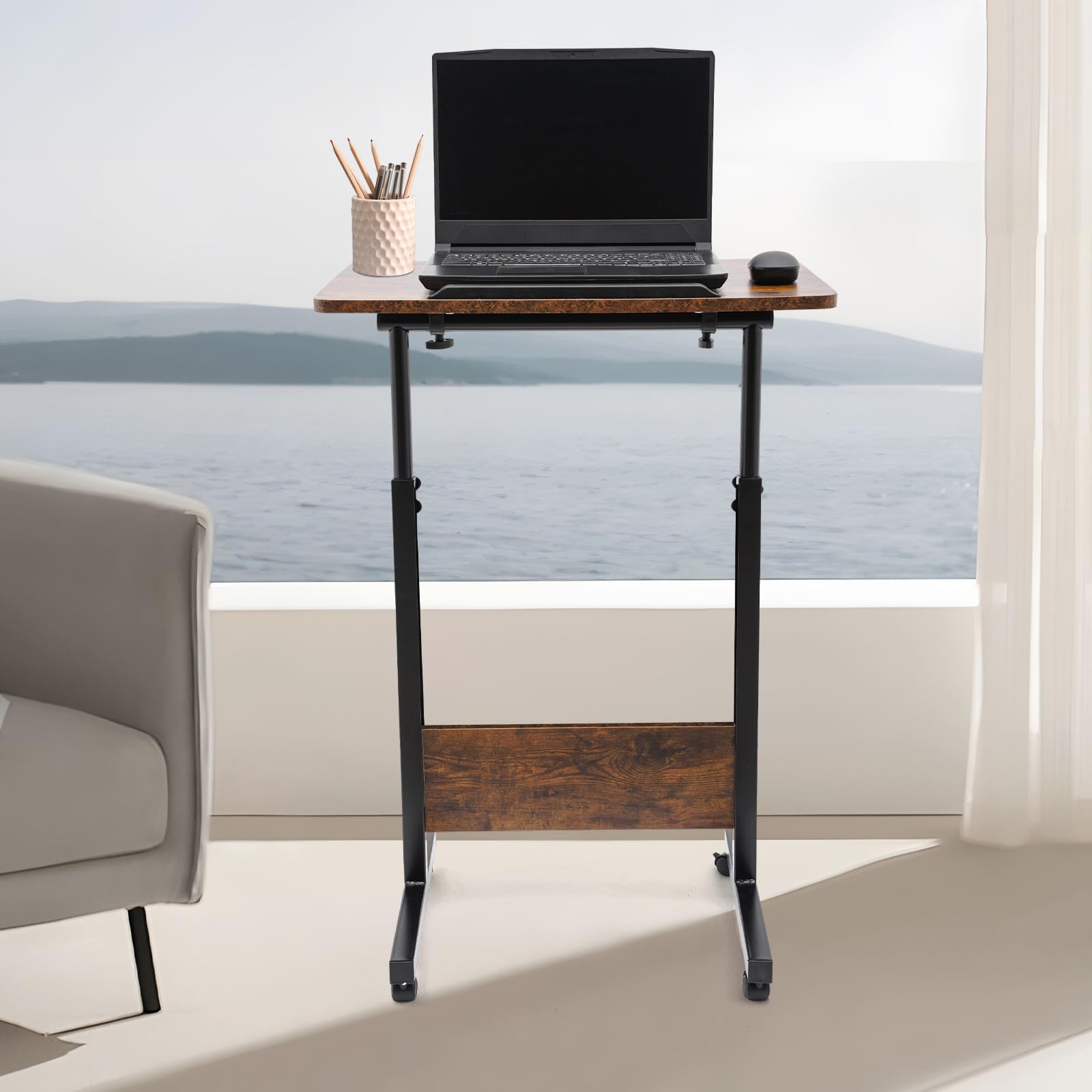 Small Standing Desk with Wheels Mobile Portable Rolling Laptop PC Table Rolling Adjustable Height for Walking Pad Tall — view 9