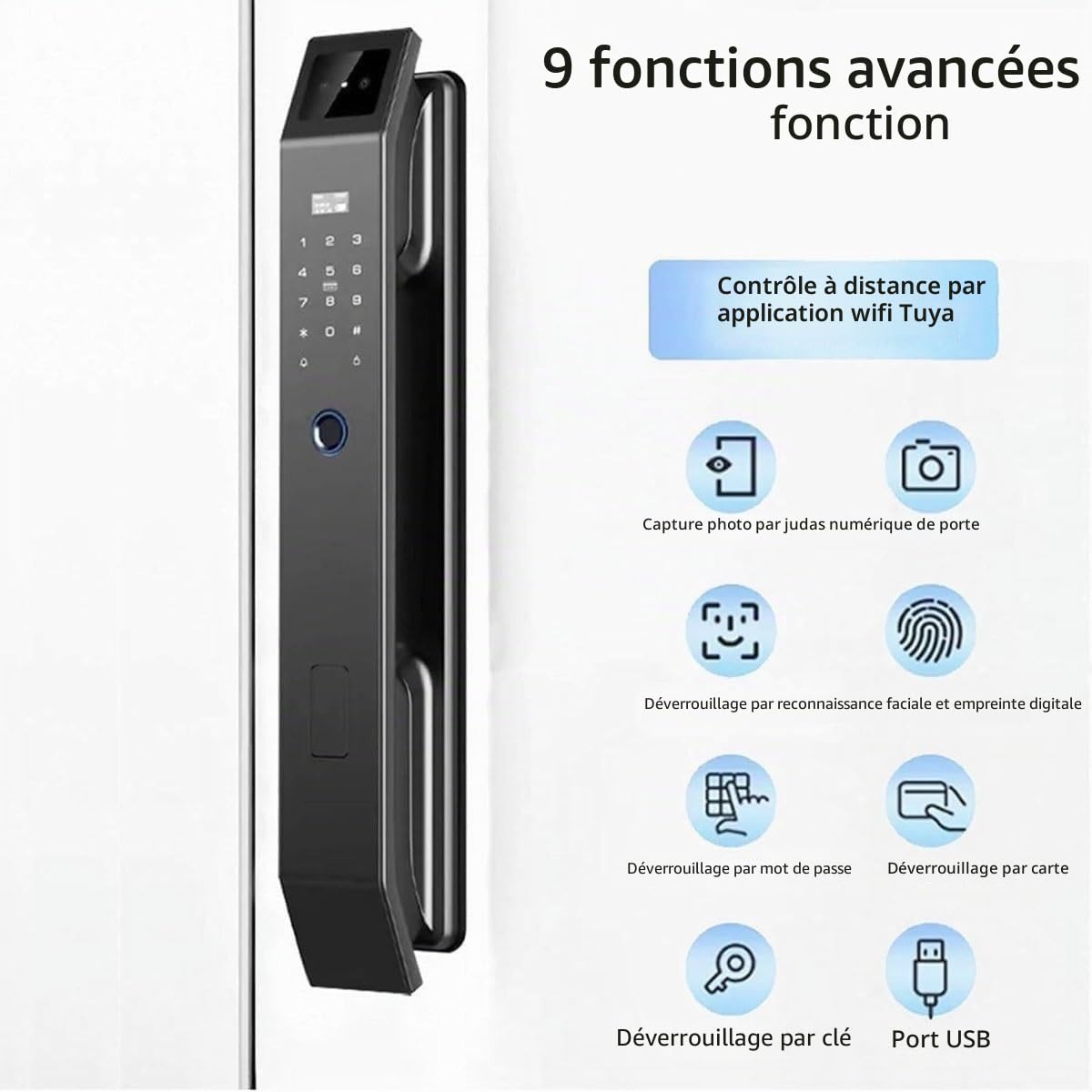 OZPPM Serrure De Porte Intelligente À Reconnaissance Faciale 3D, Numérique, D'entrée, Avec Caméra, Empreinte Digitale Et Codes D'accès