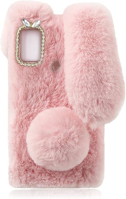 Mikikit Fluffy Fur Plush Case for Samsung Galaxy A21s Cute Bunny Furry Girly Cover 3D Animal Fuzzy Protective Case Faux Rabbit Cony hair kawaii Kid Toy Fun Women Phone Shell for Samsung A21s Pink