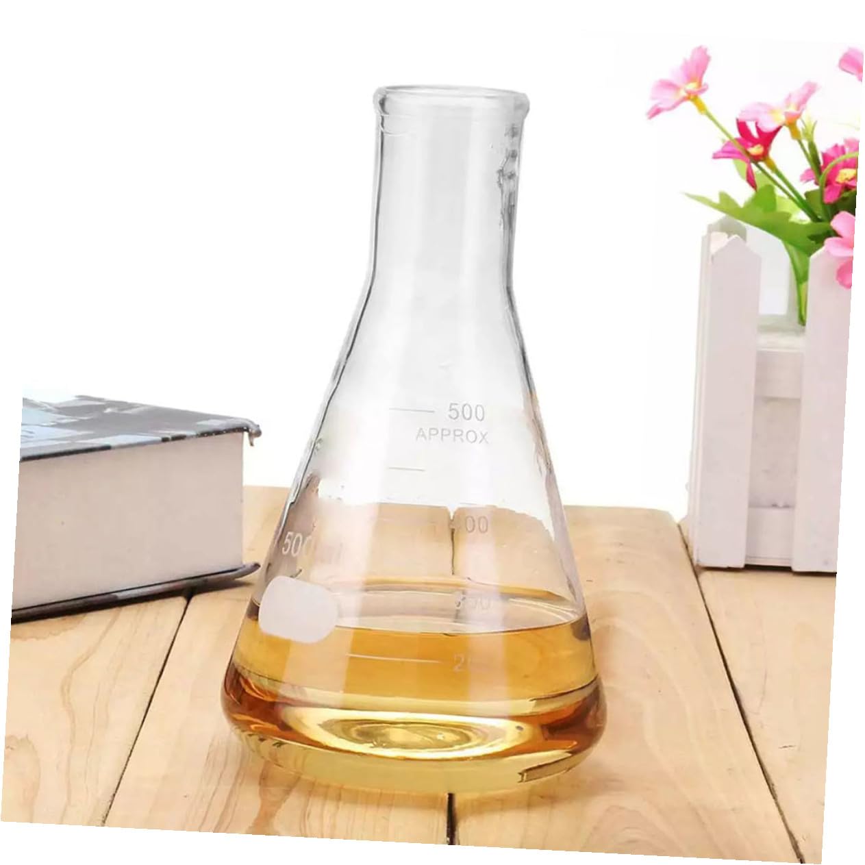 CLISPEED Set 5 Pezzi Beuta Conica in Vetro Borosilicato Collo Largo, Fondo Piatto e Marcatura Extra-large, Resistente a Cambi di Temperatura per Ricerca e Istruzione
