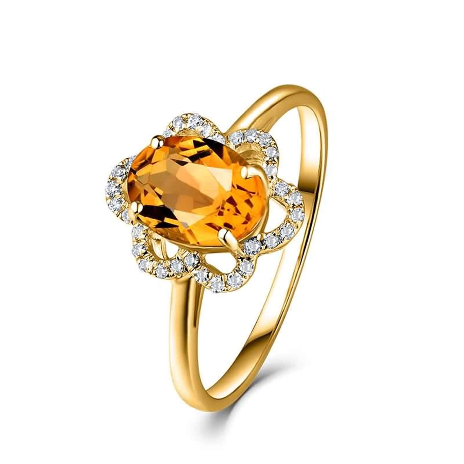 Damski pierścionek złoto 750 prawdziwe kwiaty z cytrynem 1,2 ct obrączki ślubne bez niklu pierścionek ślubny złoty diament e 18 karatów (750) żółte złoto, 54 (17,2), colore: złoto, cod. BSLWFNZ1420