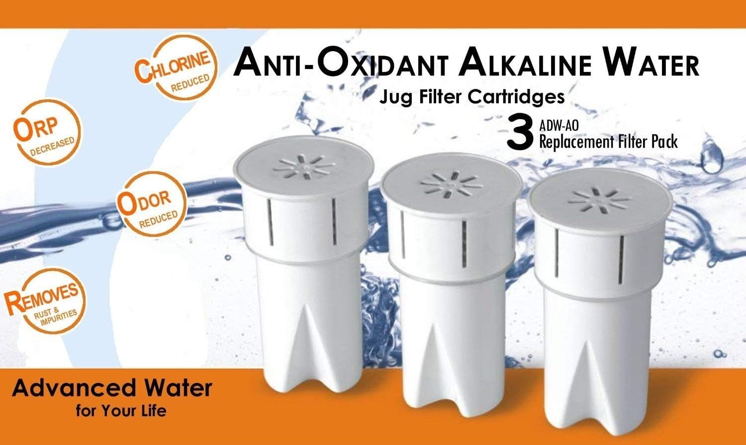 Replacement Anti-Oxidant (Antioxidant) Ionizer Purifier Alkaline Drinking Water Pitcher/Jug Filter Cartridges (3)