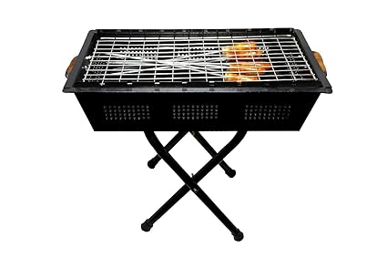 RoastNGrill Cross Stand Barbeque Grill(Large) WithFood Grill, Cross Pipe Stand, SS Jaali,8 Skewers, Butter Brush Set, SS Tong