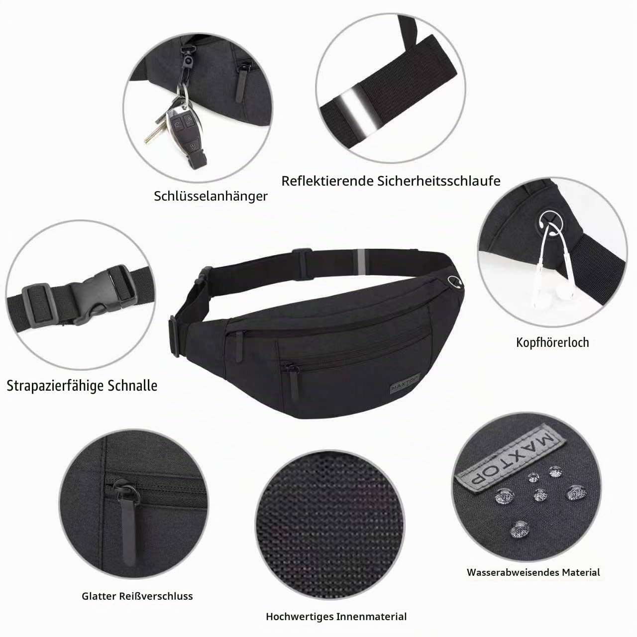 MAXTOP Bauchtasche Gürteltasche für Damen und Herren Hüfttasche Outdoor Groß Handytasche Sport Wasserdicht Laufgürtel Umhängetasche Geldgürtel für Camping Wandern Fitness Fahrrad Geschenke
