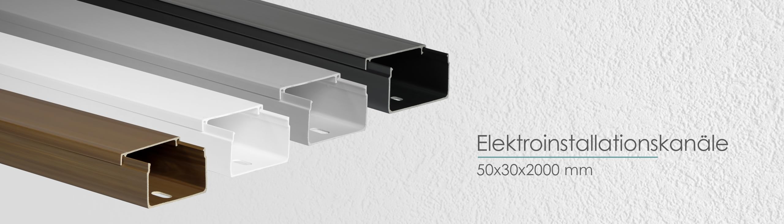 KOMIB 50x30 mm Kabelkanal/Kabelkanäle/Kabelführung - Schraubbar (mit Montagelochung im Boden) - Je Stange 2M (Reinweiß - RAL 9010, 30m (15x2M))