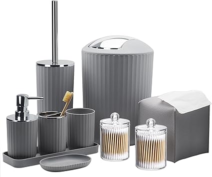 Amazon.com: Bathroom Accessory Set - 10 Piece Grey Bathroom Accessories ...