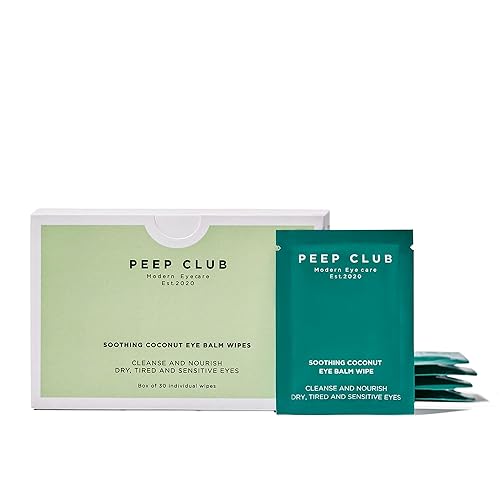 Peep Club Toallitas calmantes de bálsamo de ojos de coco Formuladas por optometristas, sin aceite de árbol de té, toallitas desmaquillantes de