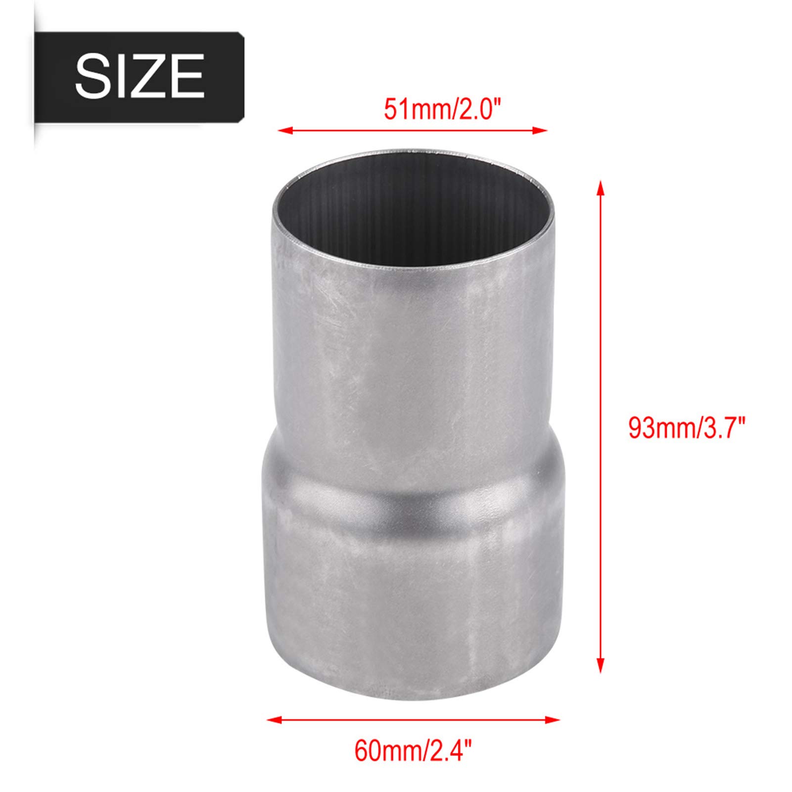 Uitlaatadapter, 51 mm tot 60 mm Motoruitlaatpijpadapter Verloopstuk Uitlaatconnector roestvrij staal