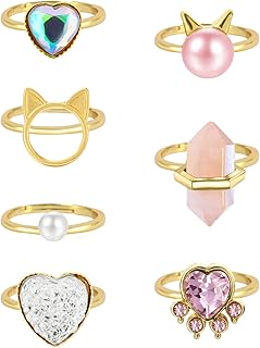 NEWITIN 7 Pieces Cute Rings for Girls Crystal Ring Girl Pretend Play Rings and Dress up Rings Adjustable Rings Kids Jewelry Little Girls Gift for Girls Kids