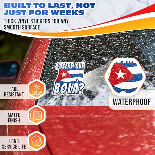 Image of 3 Pcs Cuban Stickers for Cars - Vinyl Car Window Stickers (3 inchx4 inch), Cuban Flag for Car, Laptop, Bumper, Helmet & Water Bottle, Asere Que Bola Decals - Easy Application, Fade Resistant & Waterproof