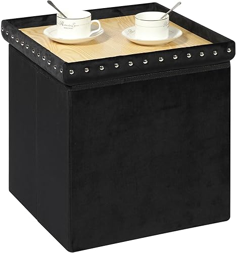 Miniatura 15 de B FSOBEIIALEO Banco Otomán de Almacenamiento, Otomanes Plegables Acolchados con Almacenamiento, Banco Reposapiés Extra Grande de 140L para Negro