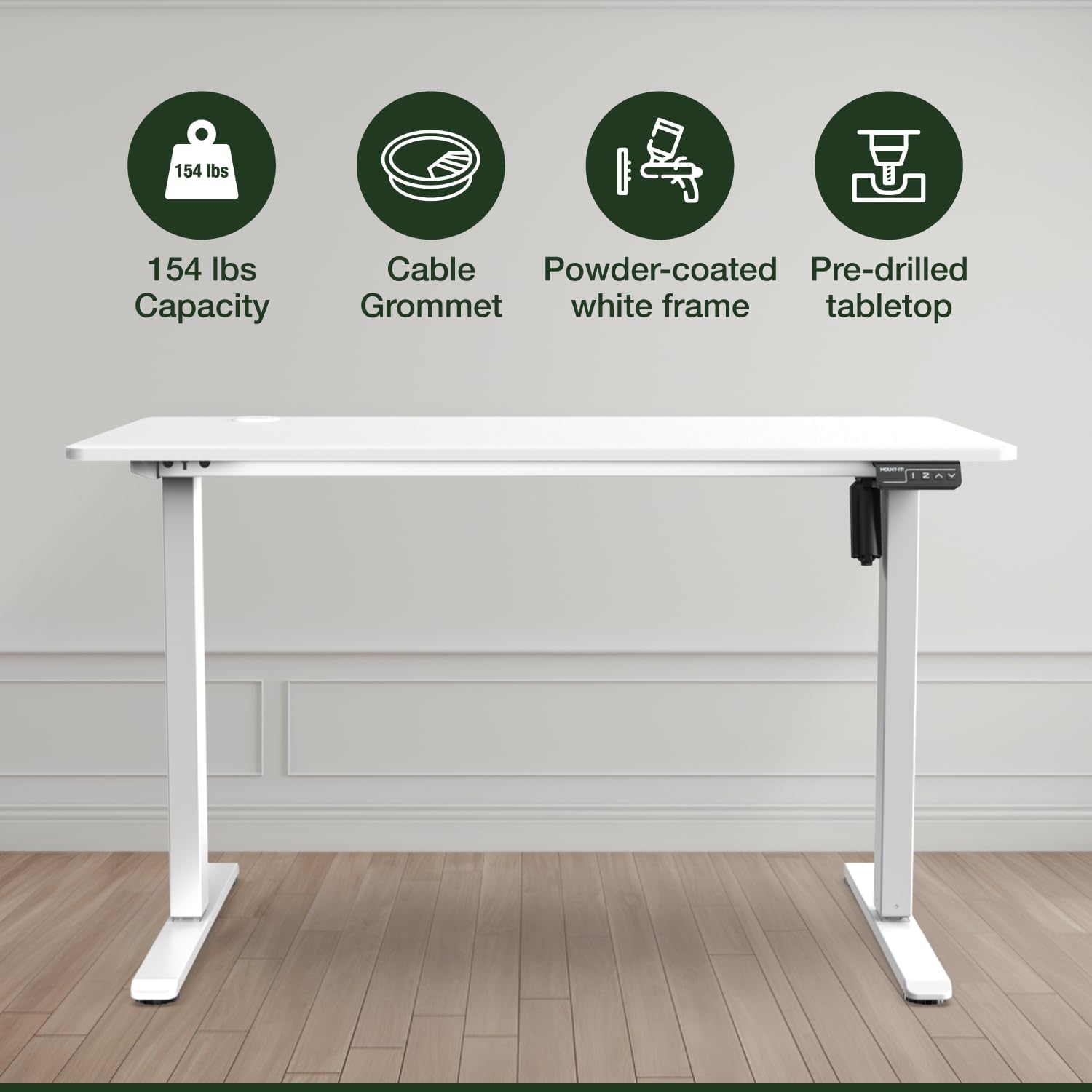 Mount-It! White Standing Desk 48x24 – Electric Height Adjustable Sit to Stand Desk with Memory Presets, Ergonomic Home Office Table, White Frame with White Splice Board Top