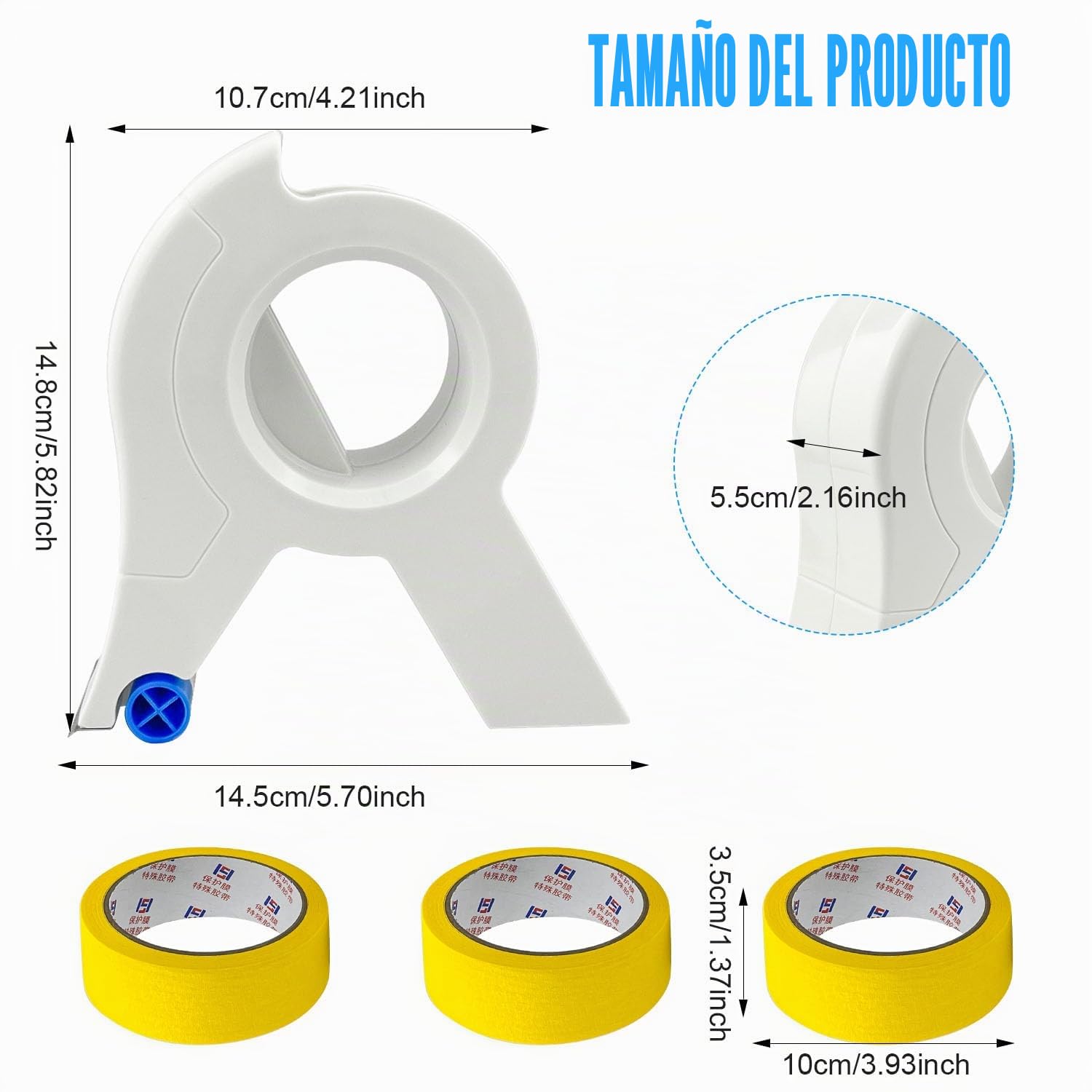 Aplicador de Cinta de Pintor,Portátil Cinta Adhesiva Premontada con 3 Rollo Cinta de Enmascarar para Molduras, Rodapiés, Marcos de Puertas y Ventanas