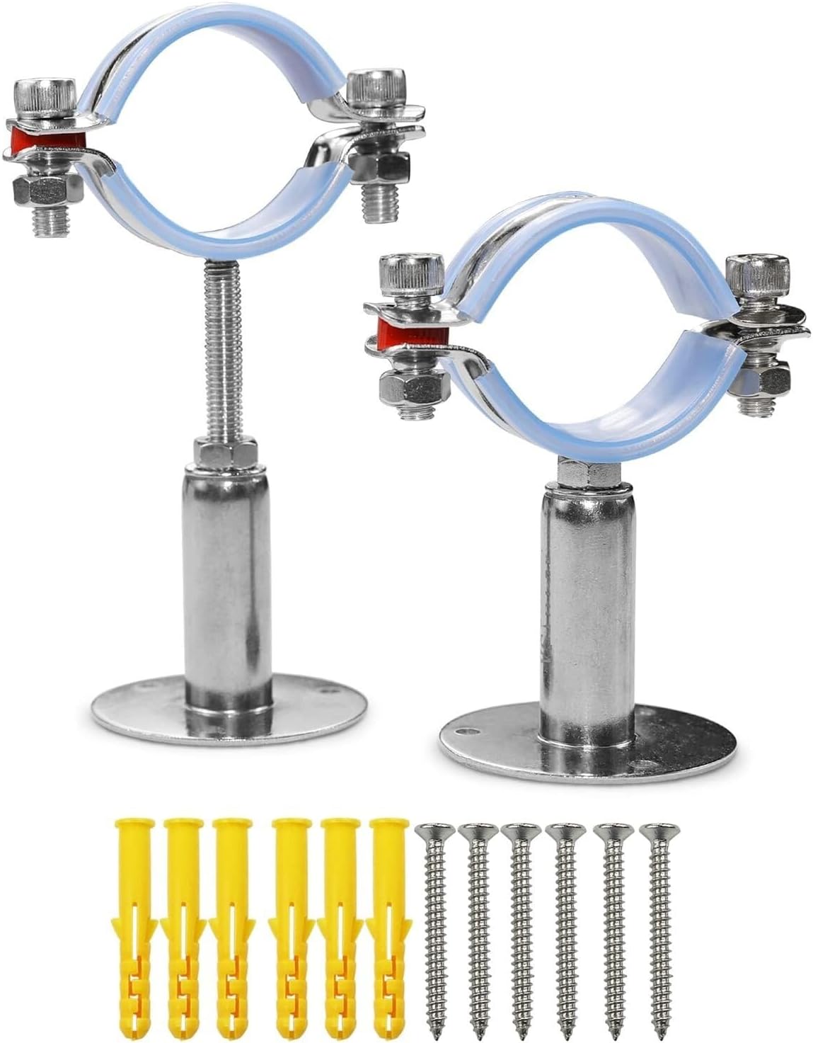 2PC 15-108mm Tube OD Clip Support Bracket with Base Plate Pole Wall Hanger Mount Pipe Supports 50-100mm/100-200mm(50-100mm Adjust,38-40mm)
