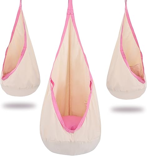 Miniatura 13 de YAERSI Asiento de Columpio Tipo Cápsula para Niños, Silla Hamaca de Algodón con Cojín Inflable de PVC, Columpio Sensorial para Juegos en Interiores