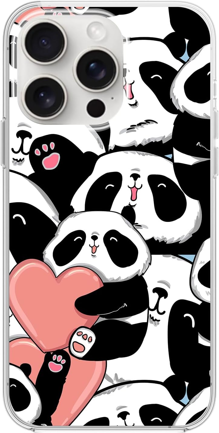 Blingy's for iPhone 15 Pro Case, Cute Panda Bear Style with Lovely Hearts Pattern Fun Cartoon Animal Design Soft TPU Protective Case Compatible for iPhone 15 Pro 6.1 inch (Panda w/Hearts)