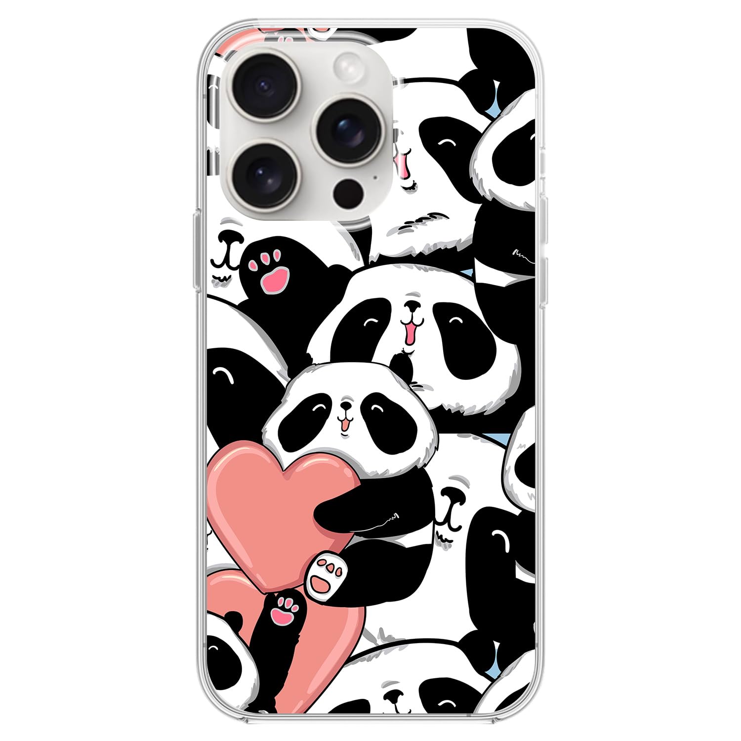 Blingy's for iPhone 15 Pro Case, Cute Panda Bear Style with Lovely Hearts Pattern Fun Cartoon Animal Design Soft TPU Protective Case Compatible for iPhone 15 Pro 6.1 inch (Panda w/Hearts)