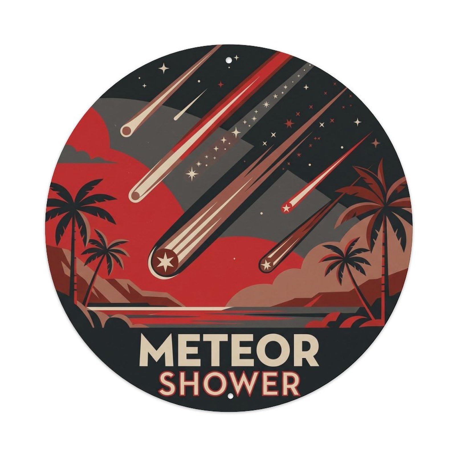 Hawaii Meteor Shower Volcanic Island Sky Coastal Metal Tin Sign
