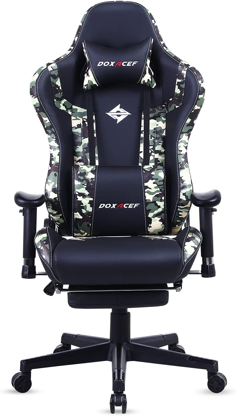DOXACEF Massage Gaming Chair with Footrest Big Adjustable Gaming Chair Ergonomic Leather Swivel Chair PC Computer Gamer Chair Rocking Game Chair with Headrest and Lumbar Pillow (Army Green Camo) DOXACEF Massage Gaming Chair with Footrest Big Adjustable Gaming Chair Ergonomic Leather Swivel Chair PC Computer Gamer Chair Rocking Game Chair with Headrest and Lumbar Pillow (Army Green Camo)