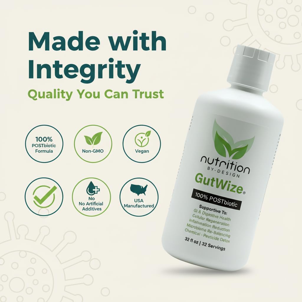 GutWize™ 100% POSTbiotic Liquid Supplement – Gut Health & Immune Support – Eases Bloating, Gas & Indigestion – Shelf-Stable – Vegan, Non-GMO, Gluten-Free – 30 Servings