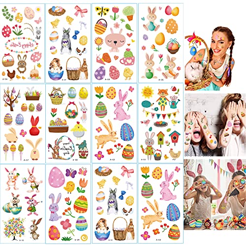 Easter Tattoos Temporary Party Favors Tattoos, 30 Sheets Easter Bunny Eggs Decorations Tattoos Party Supplies favors For Boys Girls, Easter Gifts Tattoos Stickers for Party Supplies School Gifts Prizes