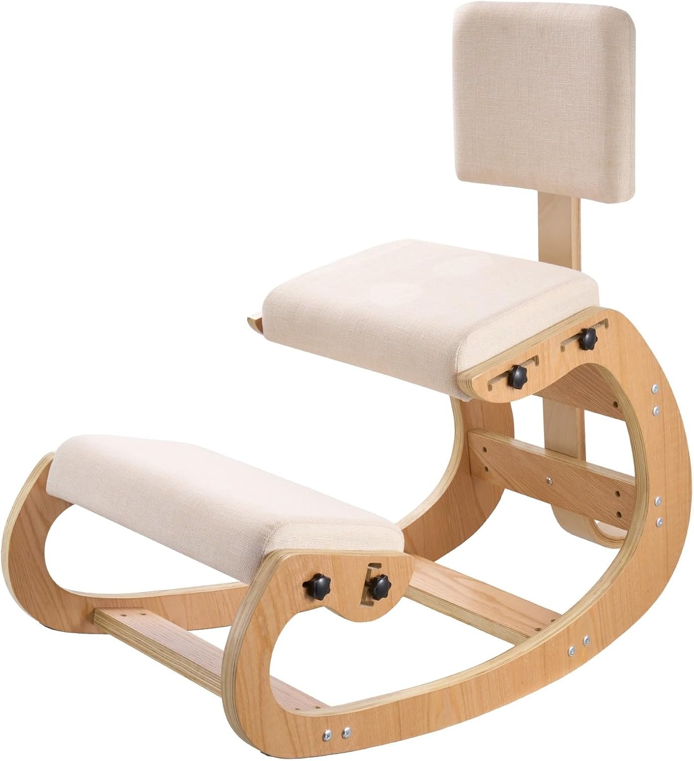 Ergonomic Kneeling Chair, Wooden Posture Knee Chair with Adjustable Thick Foam Cushions, Backrest and Wood Frame, Adjustable Height, Relief for Neck or Back Pain for Home, Office or Meditation