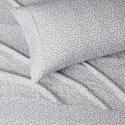Image of Amazon Basics Lightweight Super Soft Easy Care Wrinkle Free Microfiber 3 Piece Bed Sheet Set with 14-Inch Deep Pockets, Machine Washable, Twin, Gray Cheetah, Printed, Kids, Men & Women Bedding