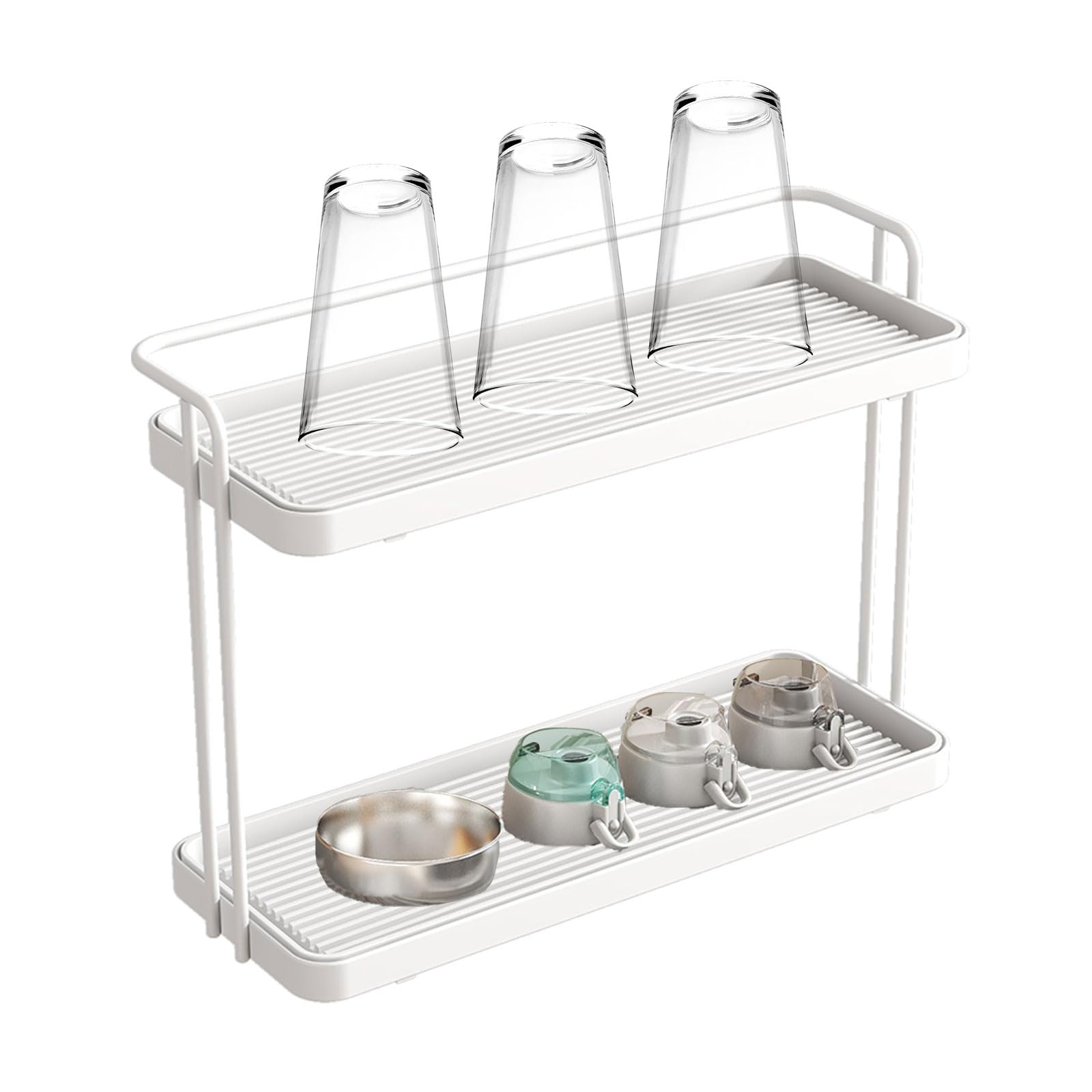 2 Strati Scolabottiglie, con Vassoio Antigoccia, Porta Tazzine da Caffè, Organizer per Piano di Lavoro Della Cucina, Scolapiatti per Biberon, per Bottiglie, Bicchieri e Tazze