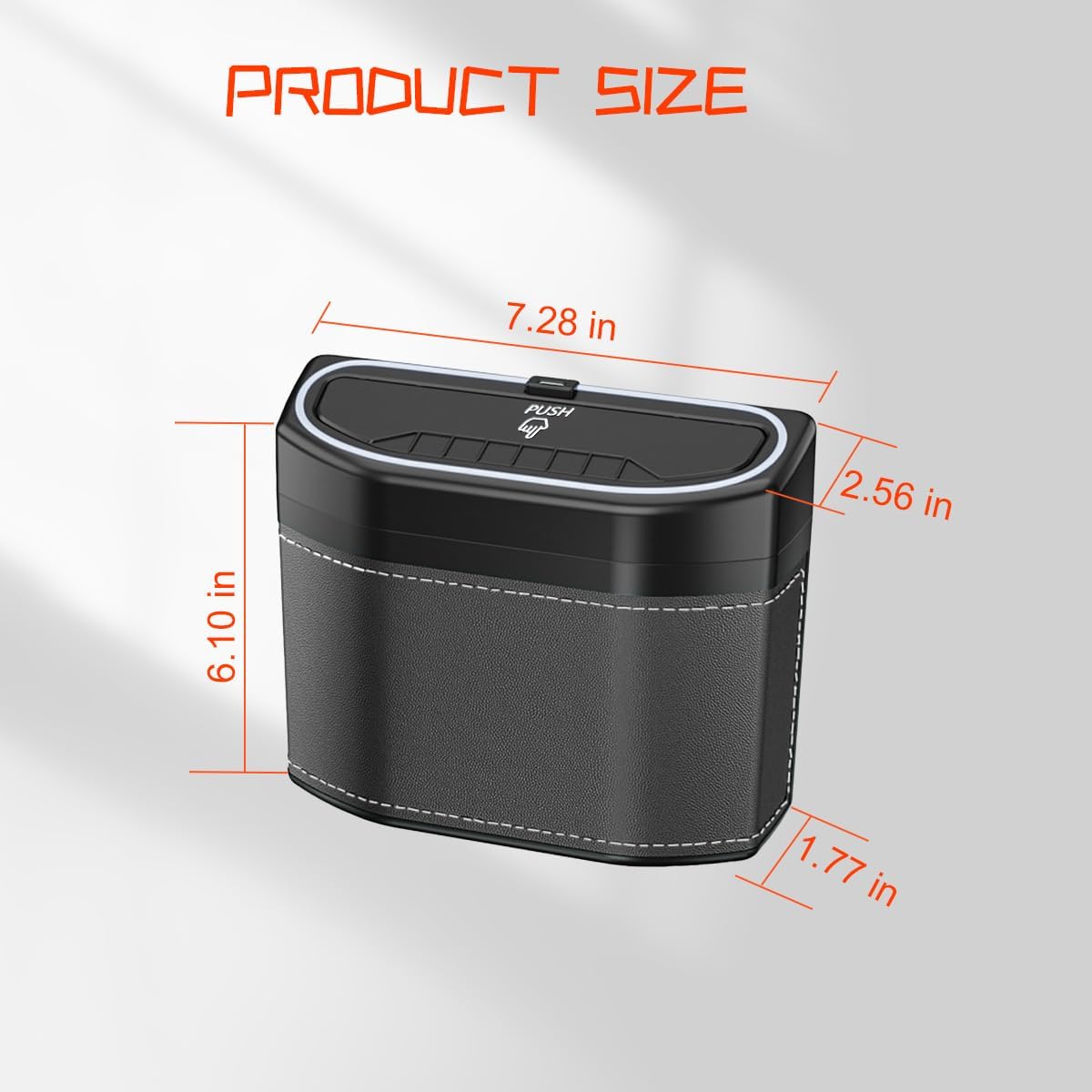 Car Trash Can with Lid, Leakproof Mini Vehicle Garbage Container Bin with LED Light, Auto Interior Front Back Seat Storage Organizer Dustbin, Universal for SUV, Sedan, Truck(Black)