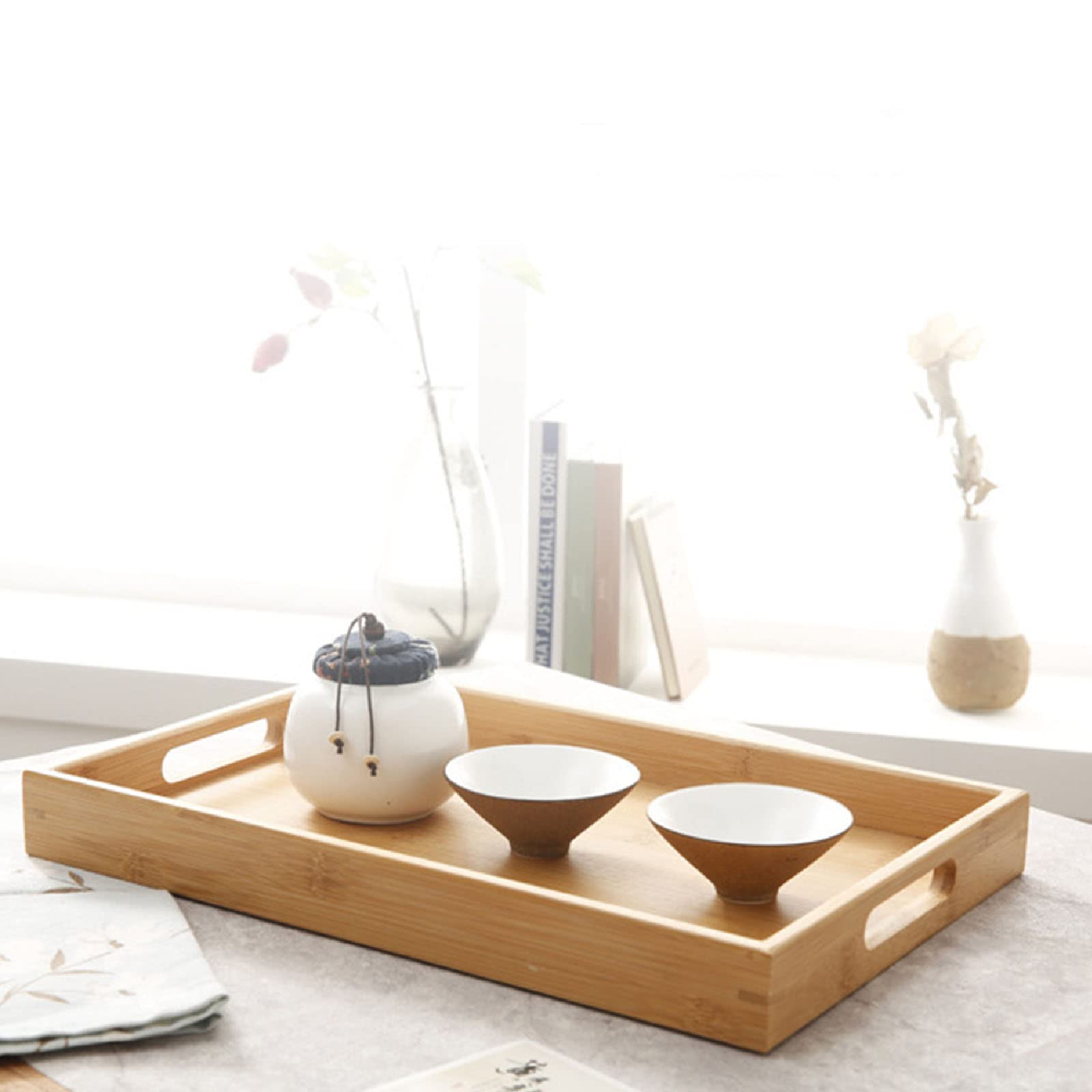 Vassoio Da Portata In Bambù - 41x29x3.2 Cm Con Manici | Per Alimenti, Colazione, Tè E Servire - Foto 11