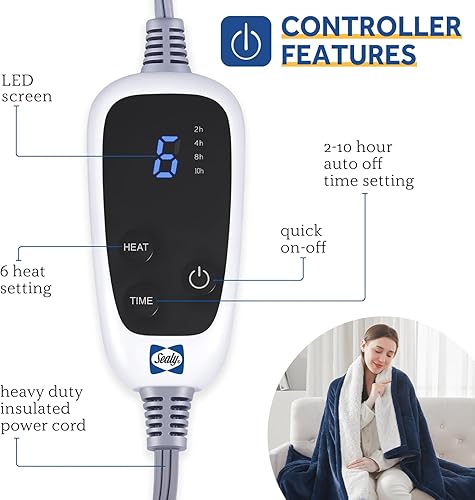 Miniatura 2 de SEALY Manta térmica eléctrica de franela y sherpa con 6 ajustes de calor y apagado automático de 2 a 10 horas, lavable a máquina, 50 x 60 pulgadas,