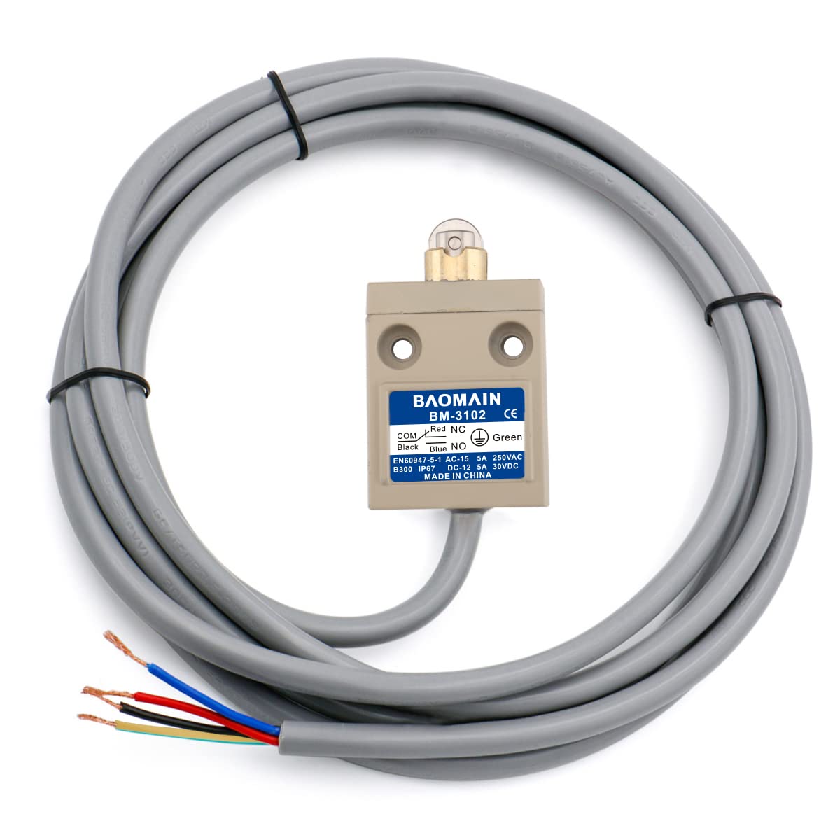 BAOMAIN Interrupteur de Fin de Course Industriel BM-3102 (TZ-3102), Piston à Rouleau en Acier Inoxydable, Étanche IP67, Contact Momentané SPDT (1NO+1NC), Commutateur de Position Robuste