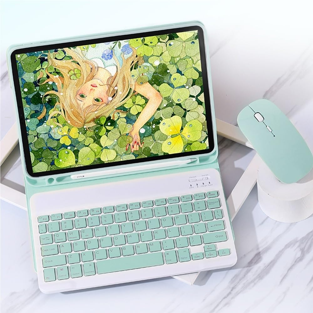 YSJX Funda de Piel sintética con Teclado y Ranura for bolígrafo, Compatible con Samsung Galaxy Tab A11+ (2025) y A9plus de 11 Pulgadas (2023)(Green+Keyboard)