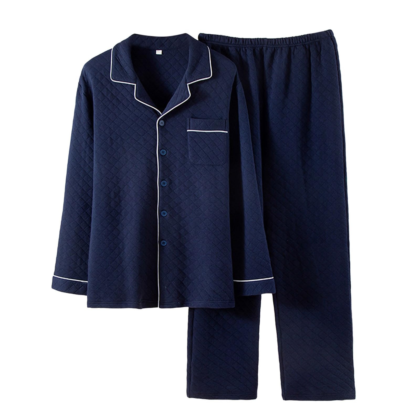 Pigiama lungo da uomo, set da 2 pezzi, biancheria da notte a maniche lunghe, scollo a V, pantaloni lounge, set lungo, per il tempo libero, autunno e inverno, 2 pezzi