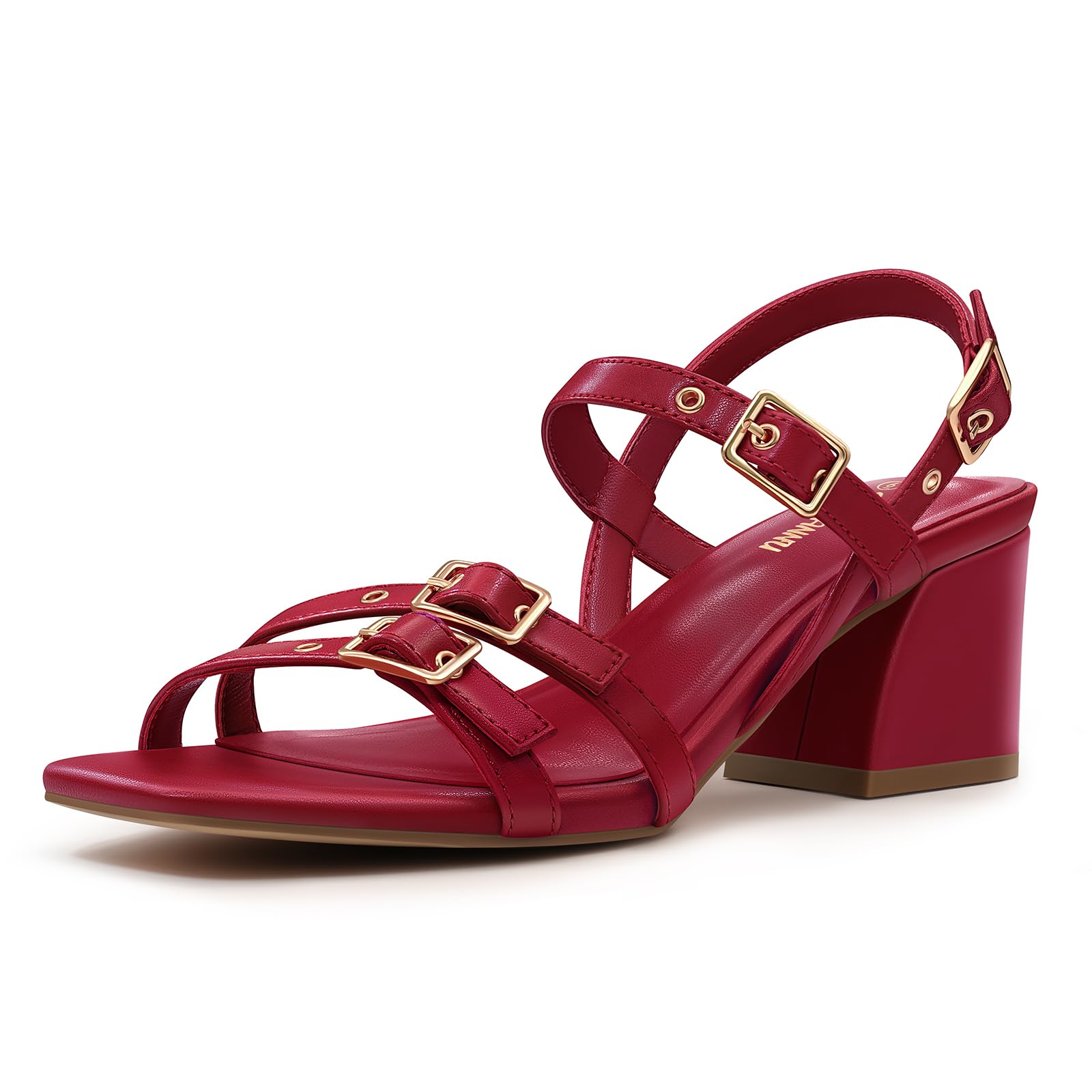 PIZZ ANNU Women's Allegra Low Block Heels Sandals Chunky Strappy Square Open...