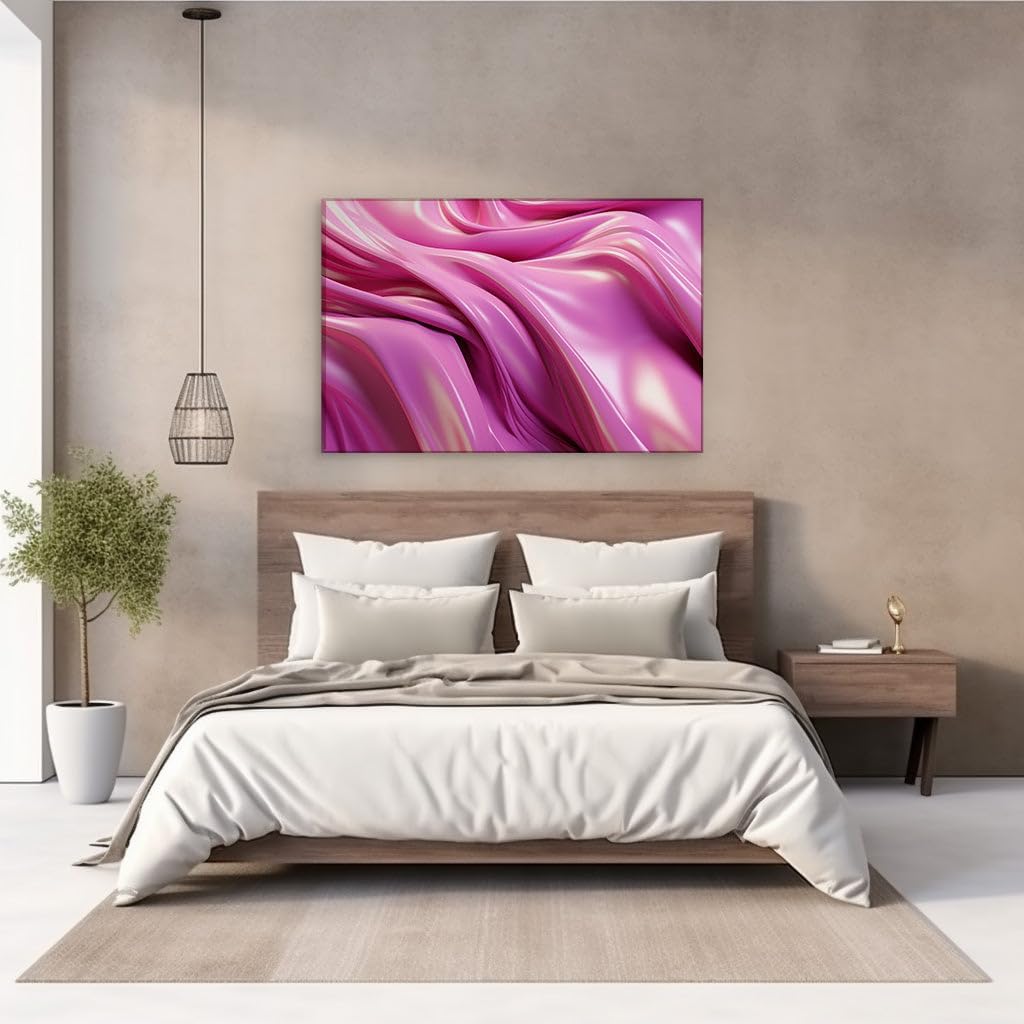 Canvas for Living room. Ride the Pink Wave: A Study in Fluid Dynamism and Shimmering Hues, 27 x 18 inch Canvas Wall Art - Zen Wall Decor - 69x46 cm (27x18 inch)