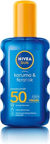 NIVEA SUN SPF50 Yüksek Koruyucu Güneş Spreyi 200ml, Ferahlık, Terlemeye ve Suya Dayanıklı, UVA Koruması