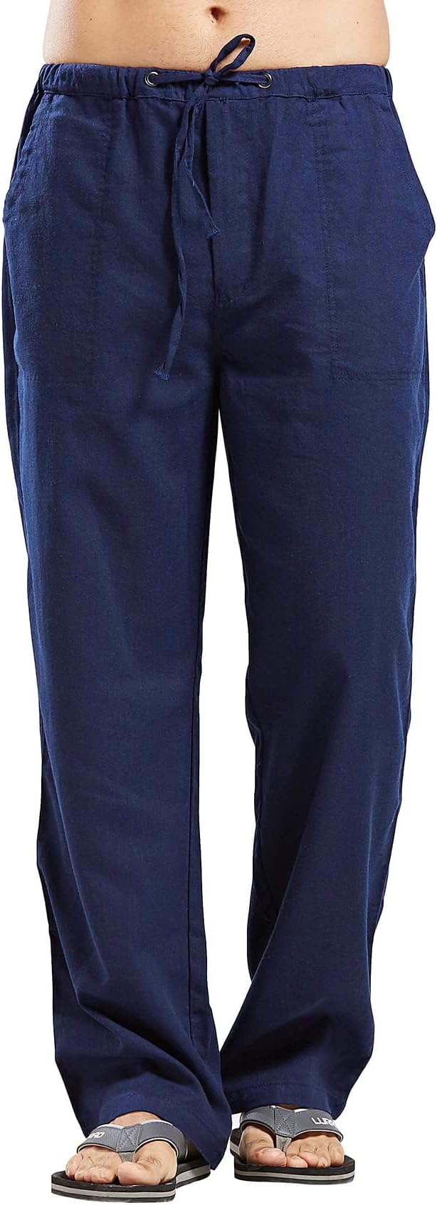 utcoco Qiuse Men's Casual Loose Fit Straight-Legs Stretchy Waist Beach Pants