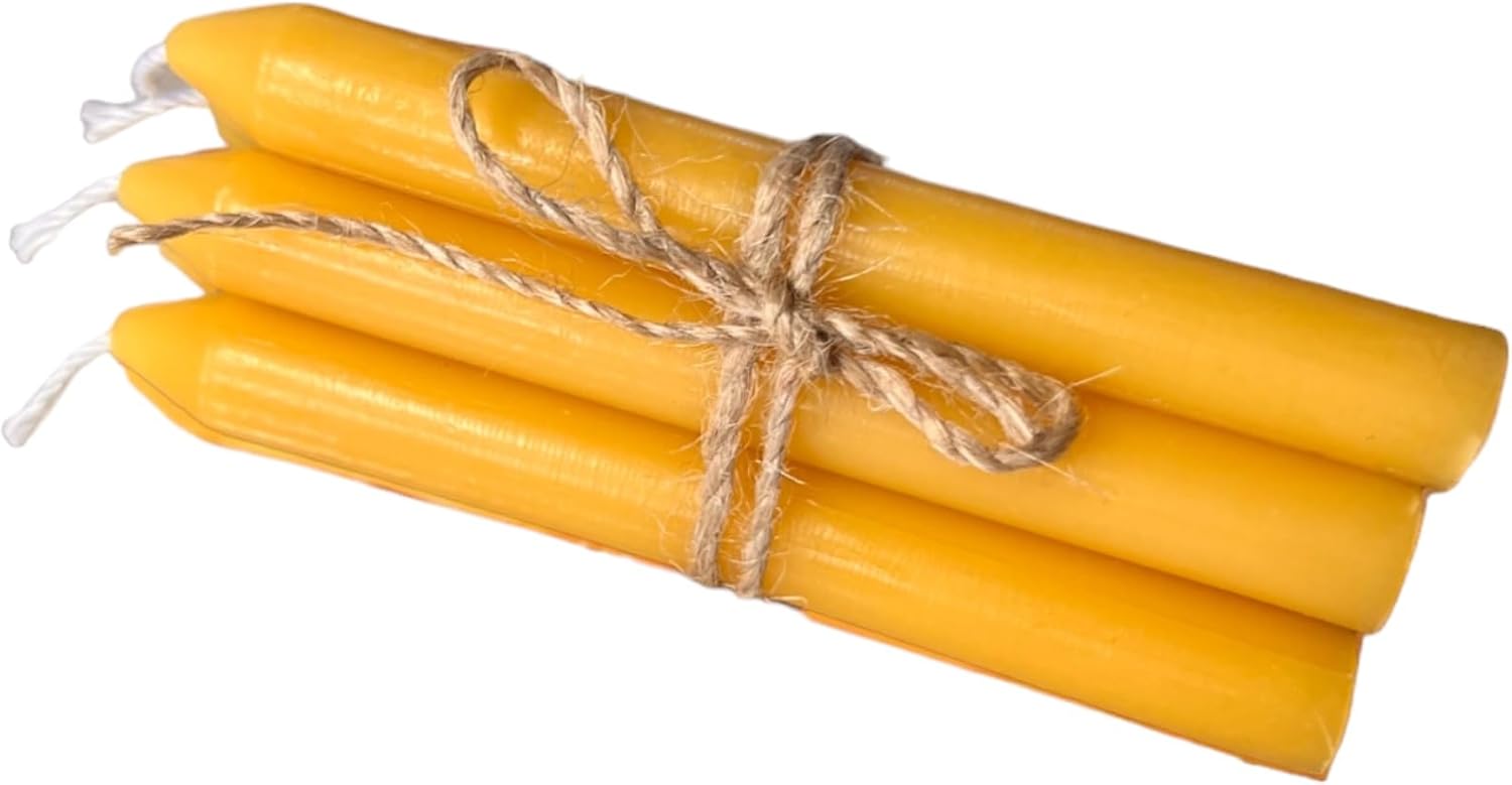 4" Chime Candles Sets of 12, 24, 48 Assorted Colors (Wholesale Spell Candles, Ritual Candles for Magic, Manifestation, Intent & Spells) 100% Beeswax (24 candles, Natural Yellow)