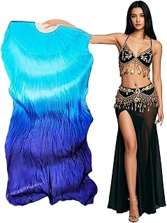 Women 1 Piece Hand-made Real Silk Long Belly Dance Fan Veils(Right Hand Only)