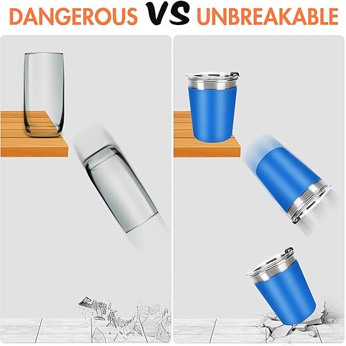 Miniatura 6 de Vasos para niños con tapas y pajitas, vasos de 12 onzas a prueba de derrames, de acero inoxidable para bebé, vasos para niños con pajitas y tapas,