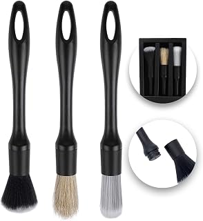 Car Detailing Brush Kit - 3 Set, Auto Boar Hair Detail Brush Set Automotive Interior Exterior No Scratch Microfiber Detailing Brushes Cleaning for Exterior, Interior Panels, Emblems, Badges, Gauge Cluster, Infotainment Screen