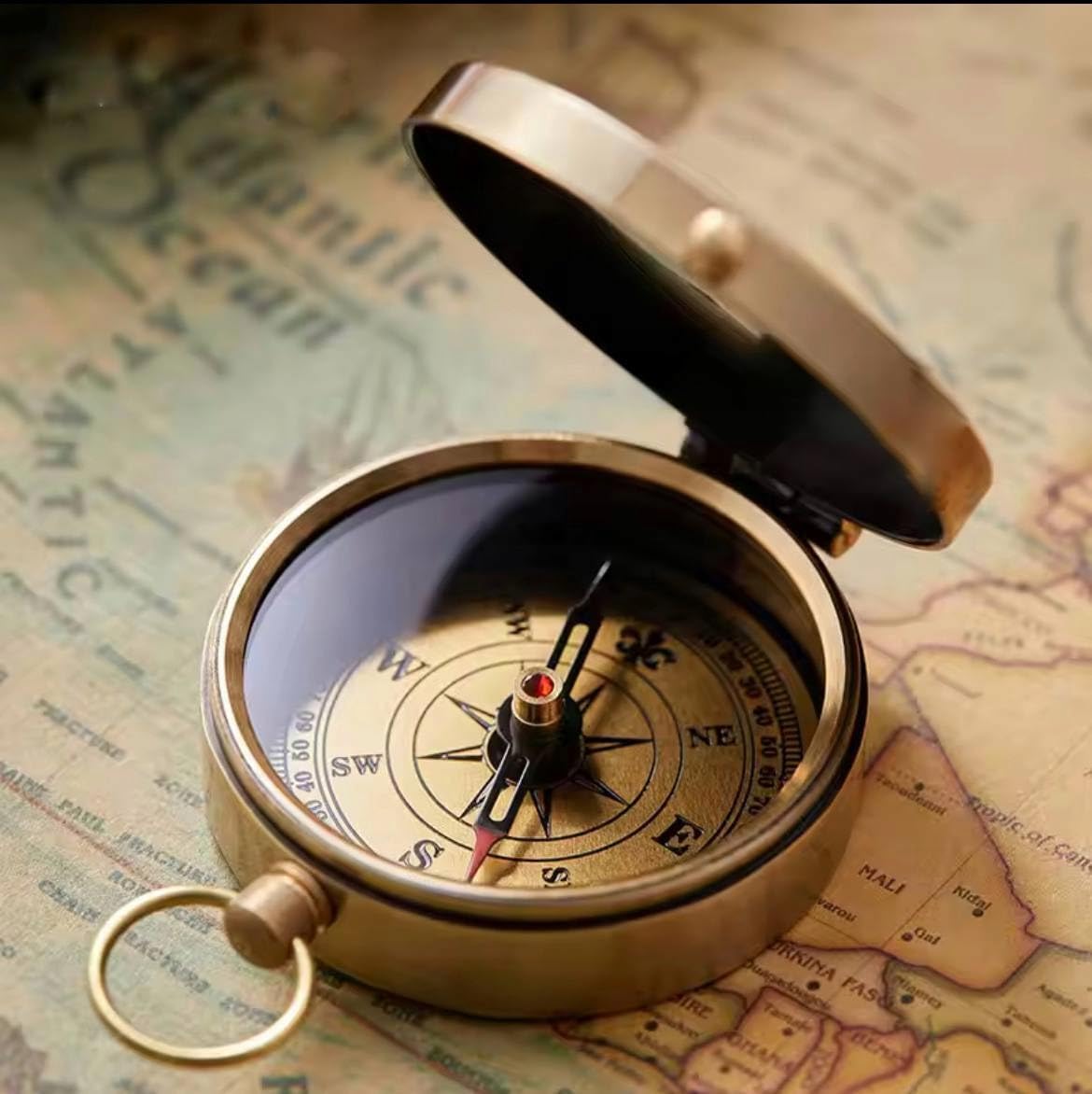 Personalized Brass Compass with Wooden Gift Box, Birthday Navigation Instrument, Engraved Message, Rosewood Display Case