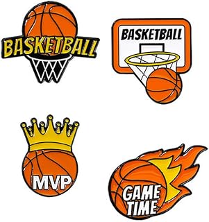 4pcs American Football Basketball Sports Enamel Lapel Pin Brooch Set Theme Pins with Collection MVP Crown and Game Enamel Pin