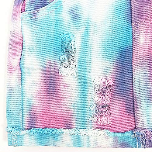Peacolate 4-11T Little Girl Tie-Dyed Short Overalls Vintage Dress Distressed Romper(8T) #TOP4