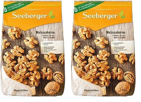Seeberger Walnusskerne: Walnüsse ohne Schale - reich an Omega-3-Fettsäuren - ideal als gesunde Zwischenmahlzeit - ohne Zusatzstoffe, vegan (1 x 500 g) (Packung mit 2)