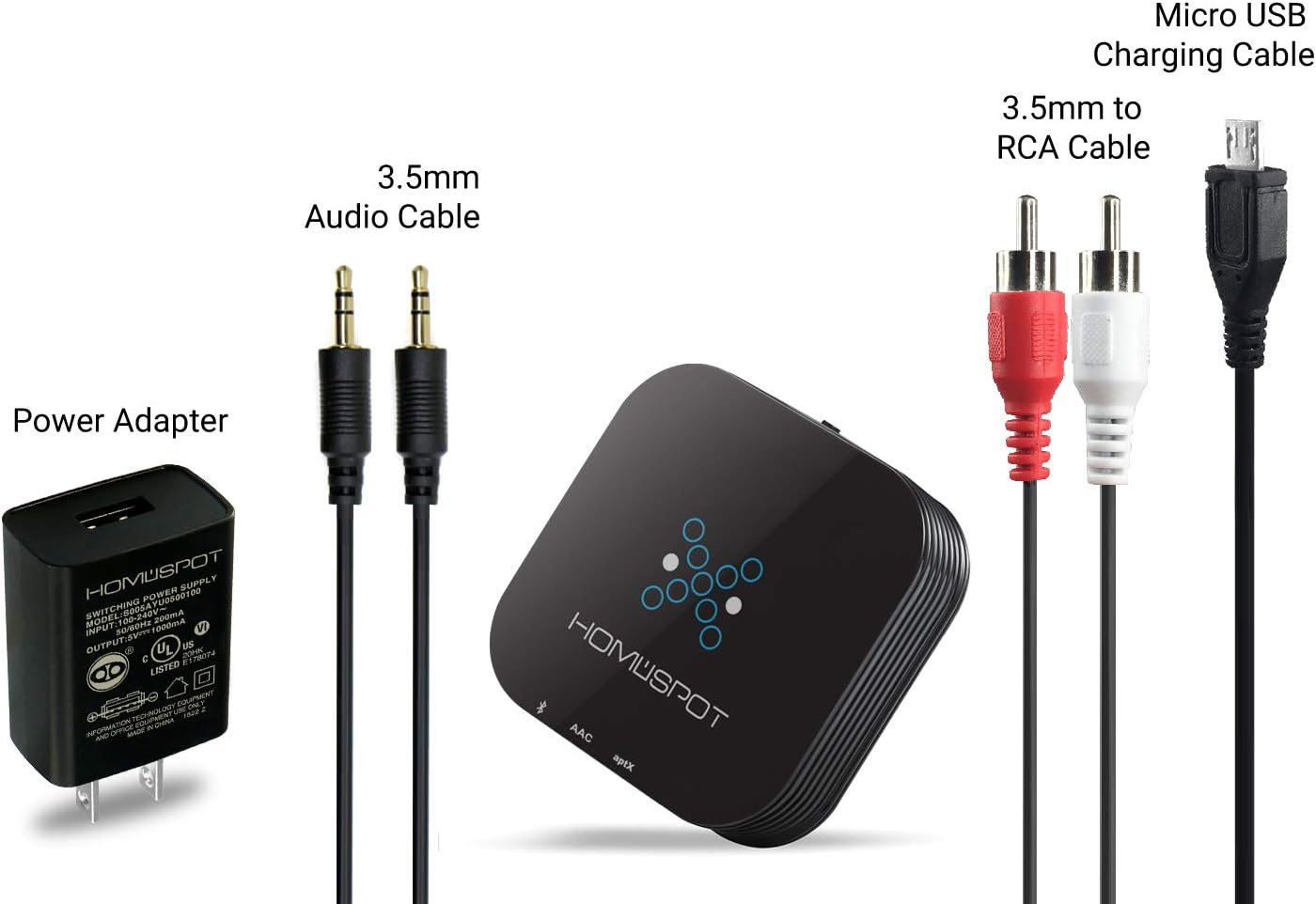 HomeSpot Bluetooth Audio Receiver and included accessories