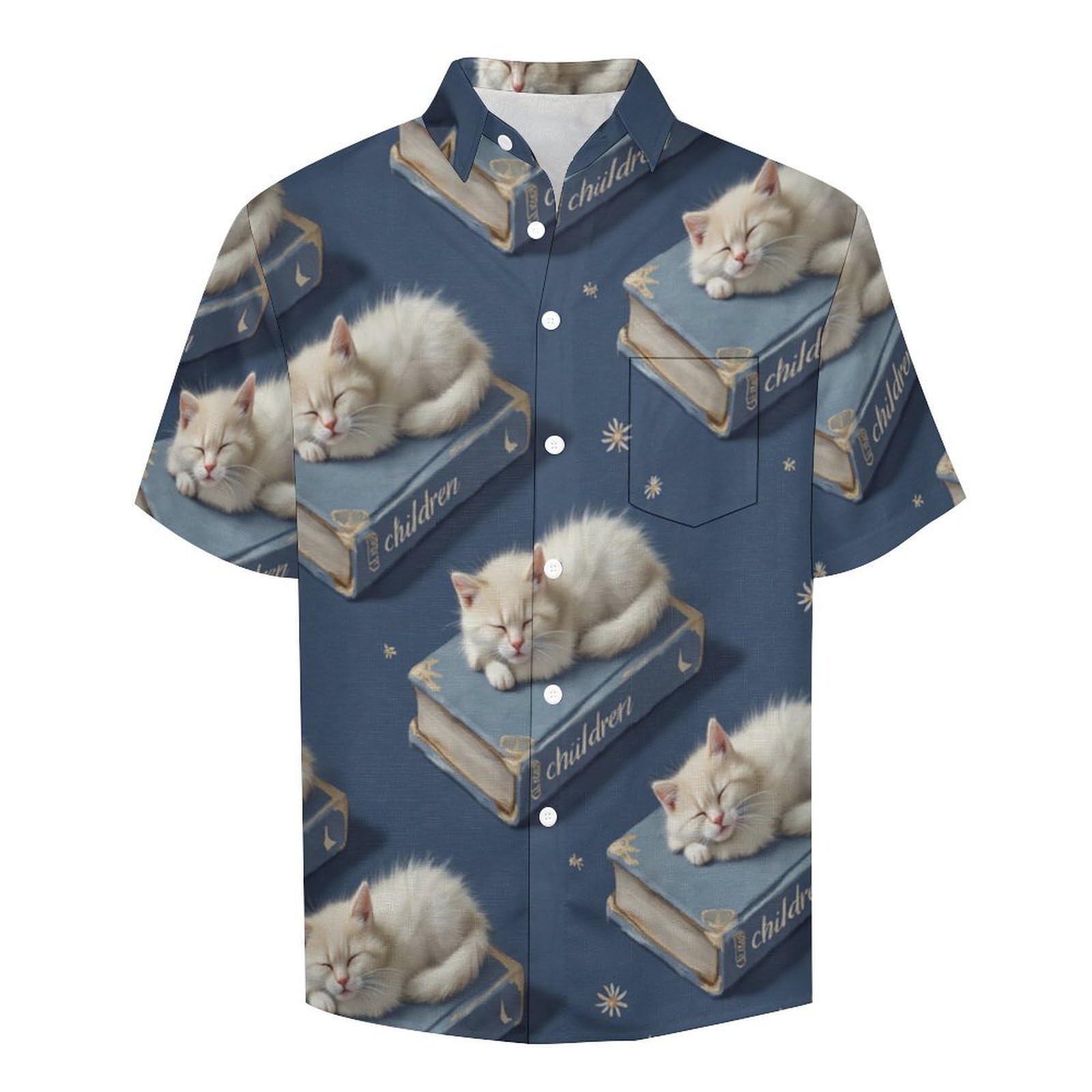 Camicia Casual da Uomo, Libri Gatti Stampa Maglietta Estiva a Maniche Corte Stile Animali Arte Casual Button Down Hawaiani Camicie Risvolto Spiaggia Top