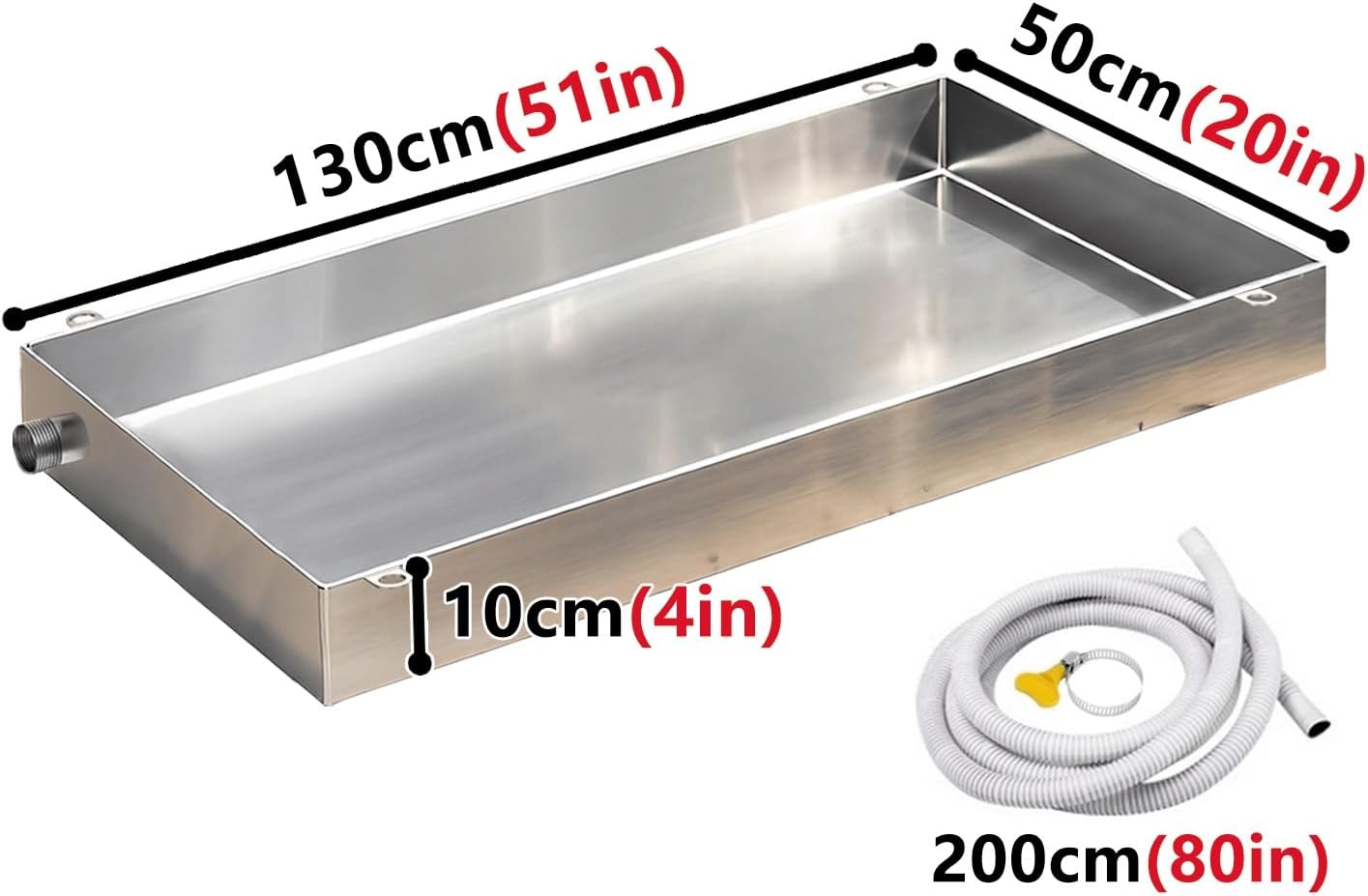 Leak Proof 0.8mm 304 Stainless Steel AC Condensate Drain Pan, 50x130cm Drip Tray for Air Conditioner, Washer, Hot Water Heater, Garage & Kitchen