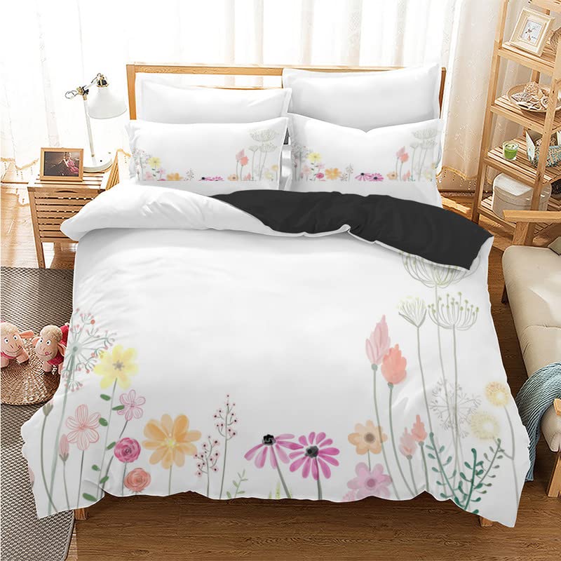 Housse de Couette Fleur Blanche 240x260 en Microfibre Dense Haute Qualité 110g